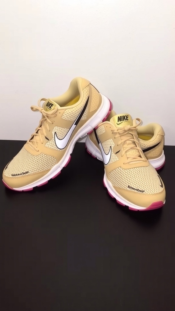 Nike Revolution 6 Oatmeal running shoes in a stylish design against a neutral backdrop.